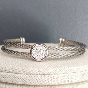 Stainless steel cuff with pave crystal center